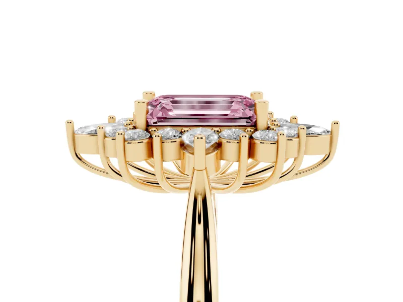 Emerald Cut Engagement Ring Setting for a Fancy Pink Lab-Grown Diamond | Yellow Gold - Design NV-24790