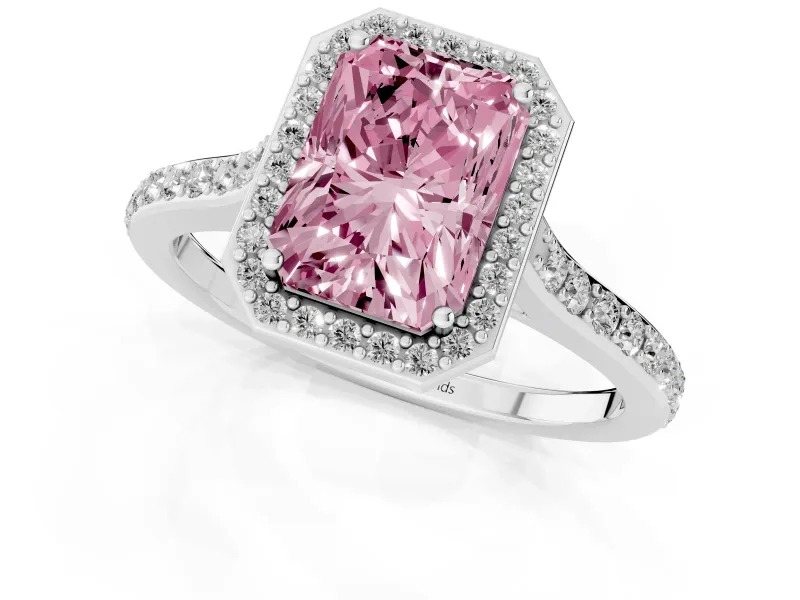 Radiant Cut Halo Engagement Ring Setting for a Fancy Pink Lab-Grown Diamond | White Gold - Design NV-24729