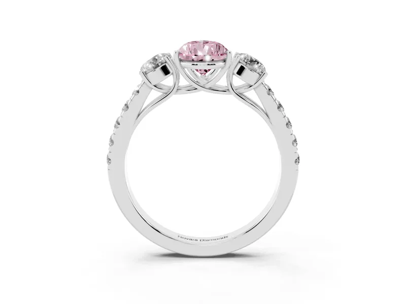 Pear-Shaped Three Stone Engagement Ring Setting for a Fancy Pink Lab-Grown Diamond | Pave Shoulders | Sterling Silver