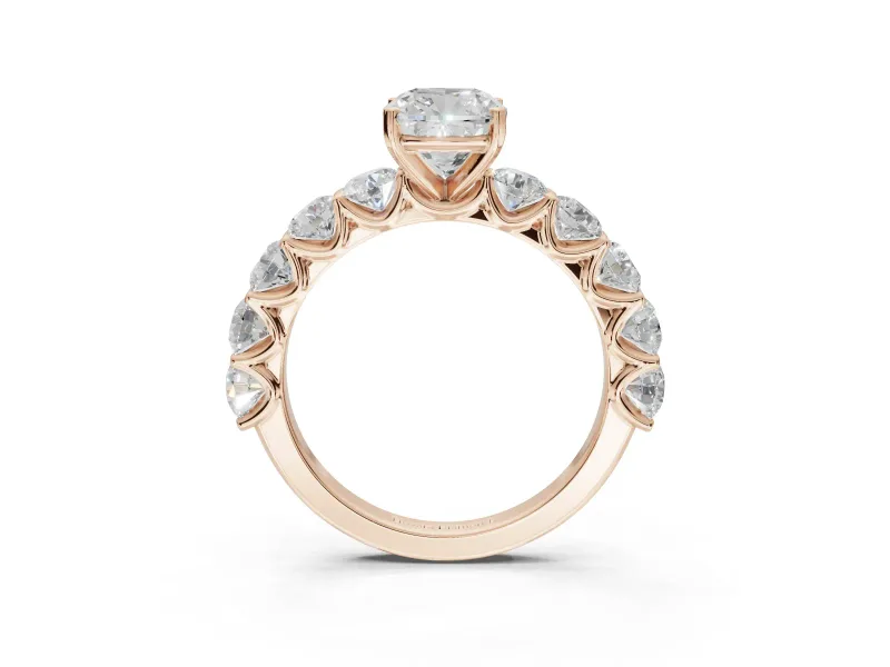 Cushion Cut Side Stone Engagement Ring Setting | Scalloped Prong Accents | Rose Gold