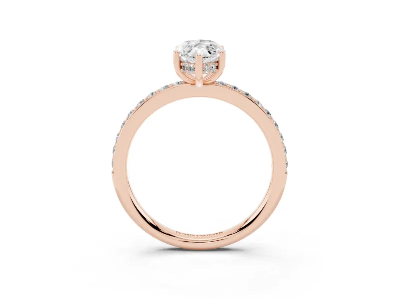 Marquise Cut Diamond Pavé Band Ring Set in Rose gold with Prong-Set Center Stone