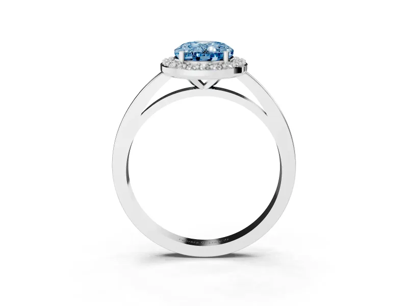 Fancy Blue Oval Cut Diamond Halo Ring Set in Platinum with Solitaire Band and Prong Setting