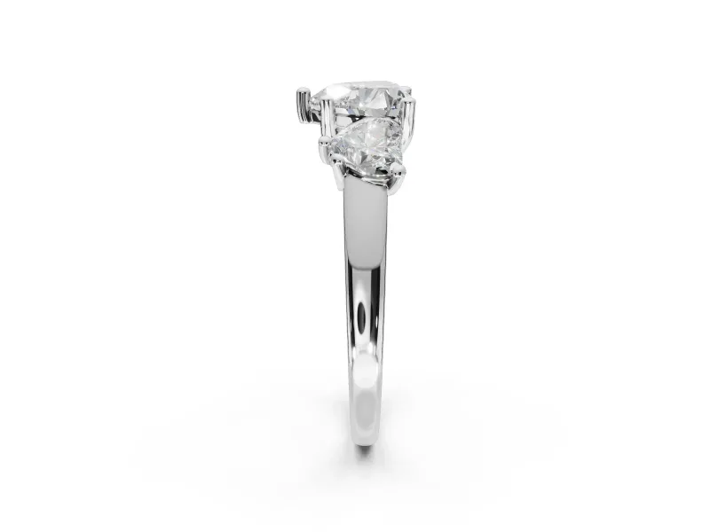 Heart-Shaped Three Stone Engagement Ring Setting | Wide Tapered Shoulders | Platinum