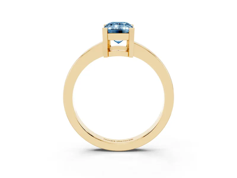 Emerald Cut Solitaire Engagement Ring Setting for a Fancy Blue Lab-Grown Diamond | Flat Tab Prongs | Yellow Gold