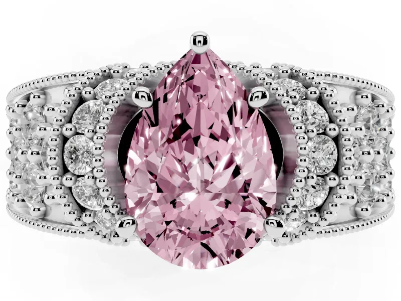 Pear-Shaped Vintage Pave Engagement Ring Setting for a Fancy Pink Lab-Grown Diamond | Milgrain Edges | White Gold