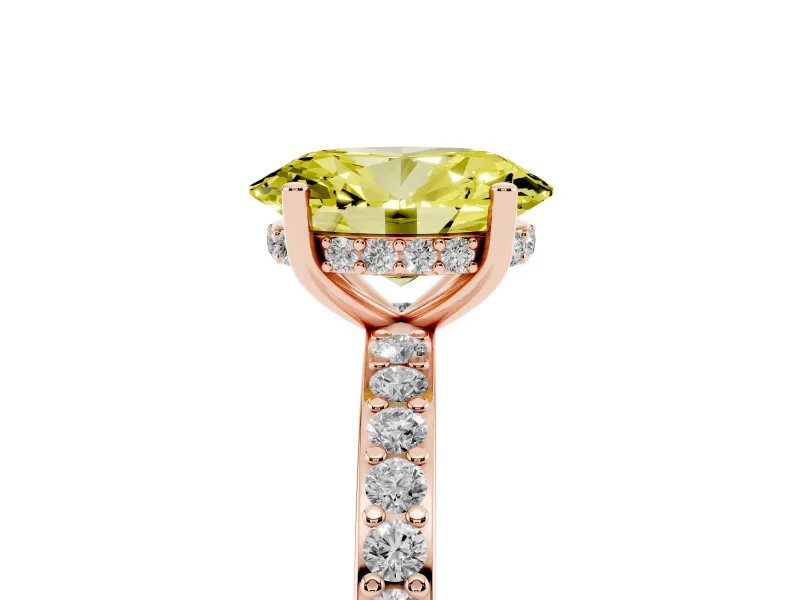 Fancy Yellow Oval Cut Diamond Pavé Band Ring Set in Rose gold with Prong-Set Center Stone