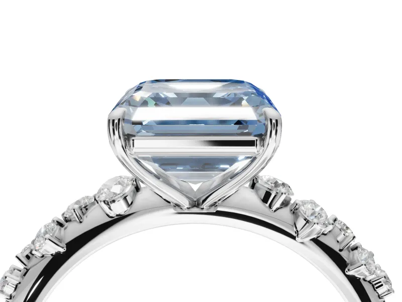 Asscher Cut Graduated Solitaire Engagement Ring Setting for a Fancy Blue Lab-Grown Diamond | White Gold