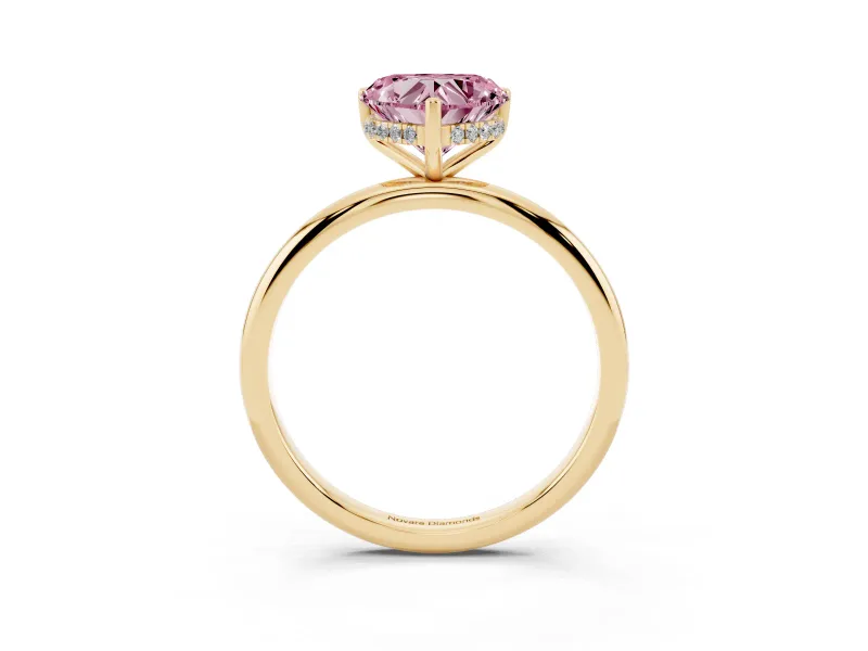 Fancy Pink Heart Cut Diamond Solitaire Engagement Ring Set in Yellow gold with Prong Setting and Polished Band