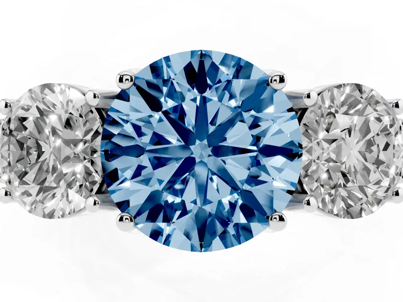 Round Vintage Three Stone Engagement Ring Setting for a Fancy Blue Lab-Grown Diamond | Sterling Silver