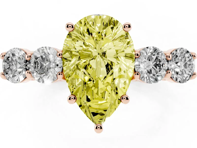 Pear-Shaped 5 Stone Engagement Ring Setting for a Fancy Yellow Lab-Grown Diamond | Rose Gold