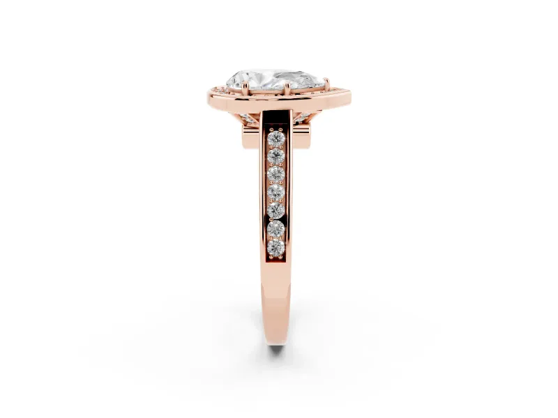 Pear-Shaped Halo Engagement Ring Setting | Polished Outer Rim | Rose Gold
