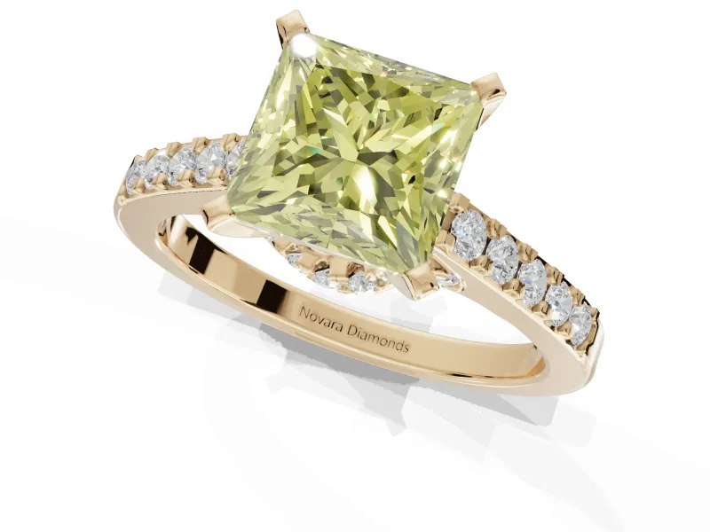 Princess Cut Pavé Engagement Ring Setting for a Fancy Yellow Lab-Grown Diamond | Crossover Gallery | Yellow Gold