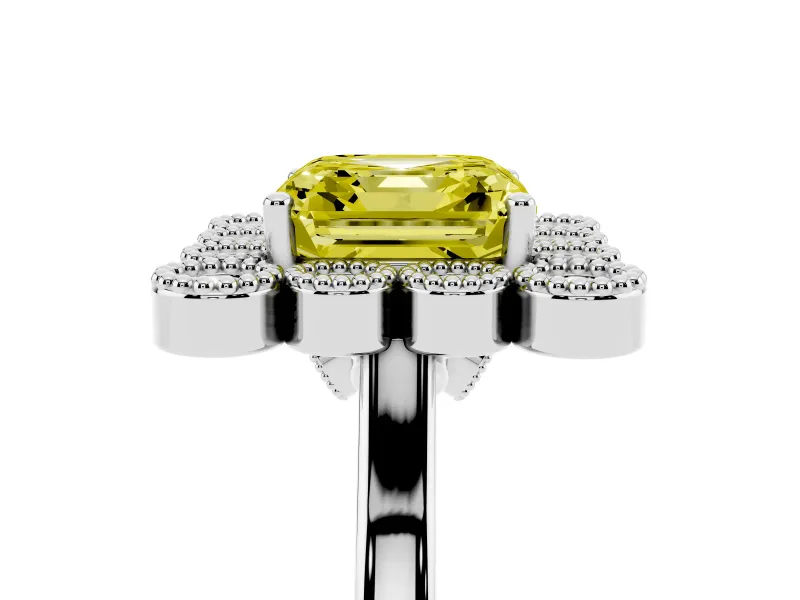 Asscher Cut Halo Engagement Ring Setting for a Fancy Yellow Lab-Grown Diamond | Sterling Silver - Design NV-24775