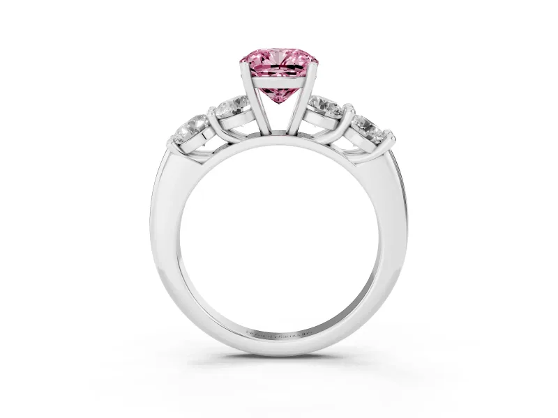 Cushion Cut Five Stone Engagement Ring Setting for a Fancy Pink Lab-Grown Diamond | Plain Band | Sterling Silver