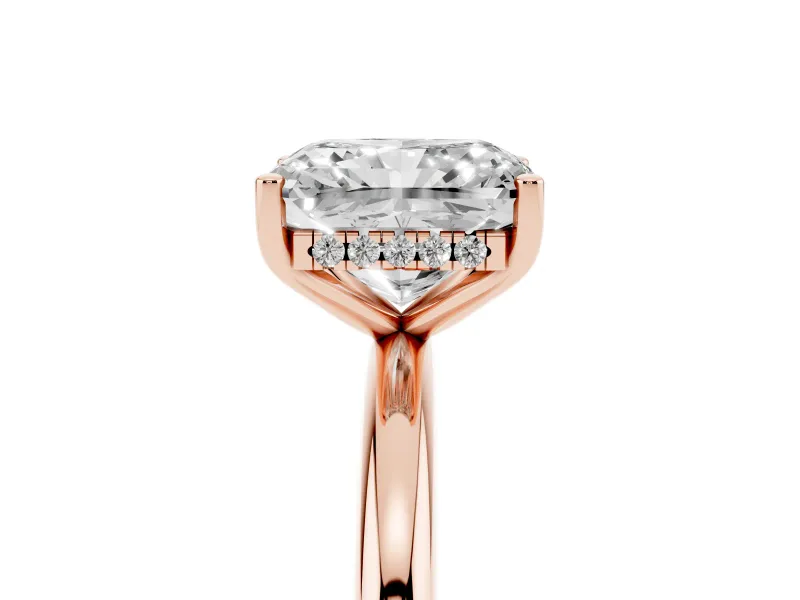 Radiant Cut Diamond Solitaire Engagement Ring Set in Rose gold with Prong Setting and Polished Band