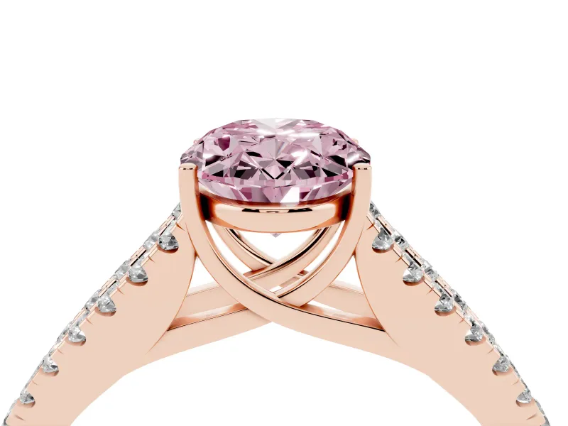 Oval Graduated Split Shank Engagement Ring Setting for a Fancy Pink Lab-Grown Diamond | Rose Gold