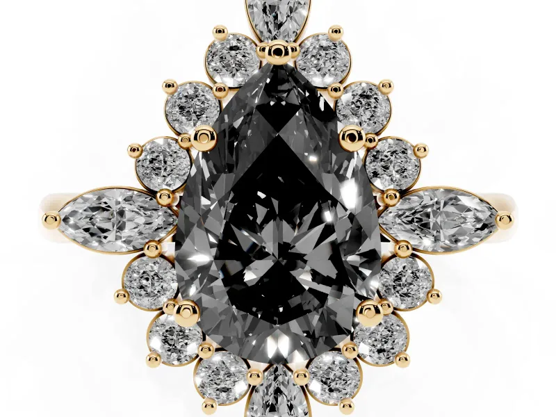 Pear-Shaped Cluster Halo Engagement Ring Setting for a Black Center | Yellow Gold