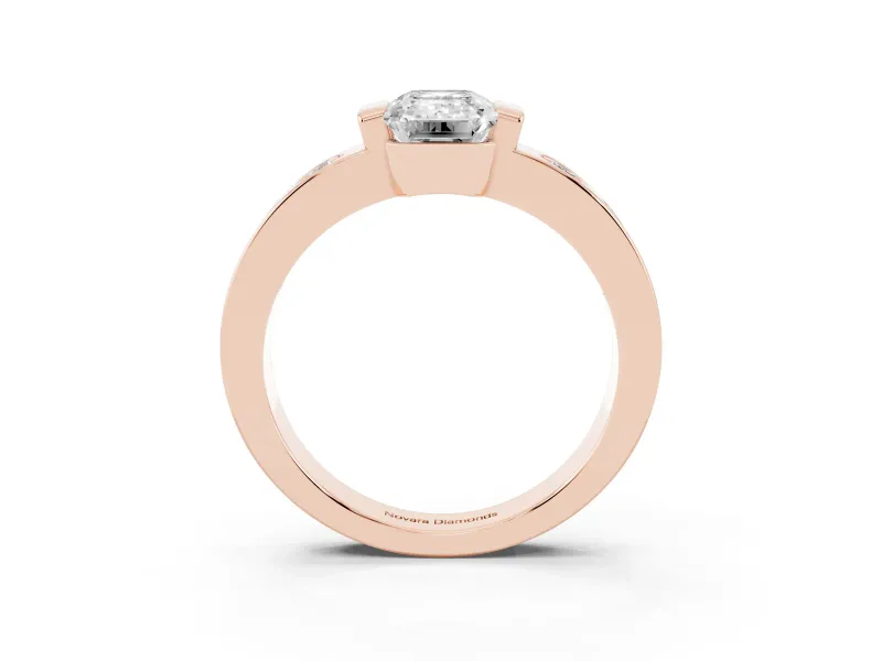 Emerald Cut Tension Style Engagement Ring Setting | Flush Set Accents | Rose Gold