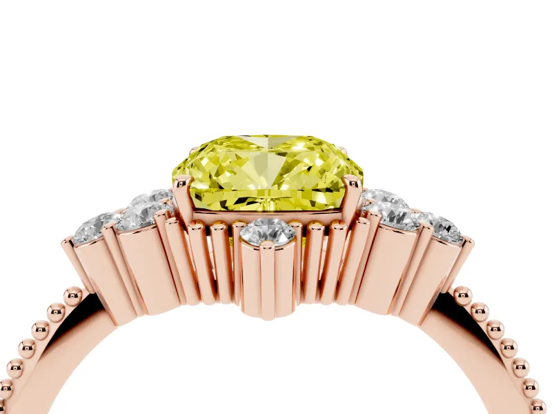 Cushion Cut Cluster Engagement Ring Setting for a Fancy Yellow Lab-Grown Diamond | Rose Gold