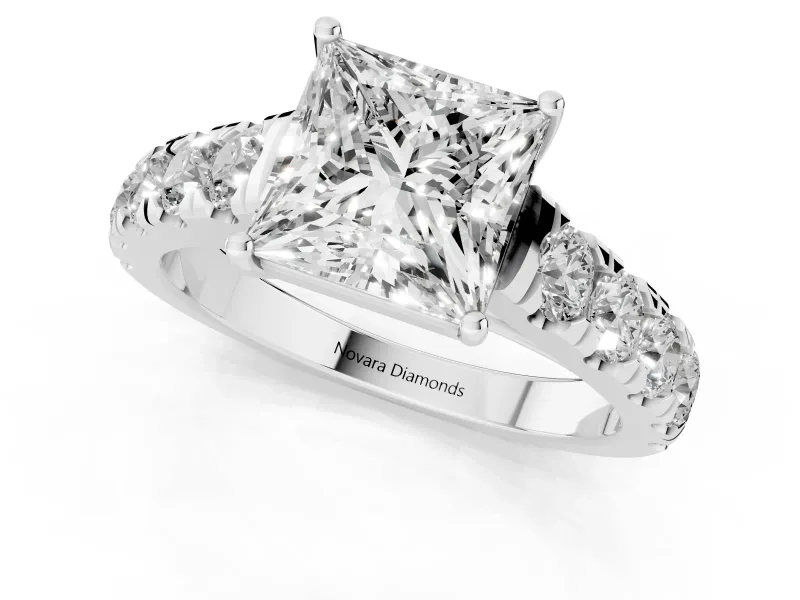 Princess Cut Cut-Down Side Stone Engagement Ring Setting | Scalloped Shoulders | Platinum