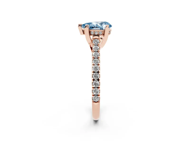 Pear-Shaped Hidden Halo Pave Engagement Ring Setting for a Fancy Blue Lab-Grown Diamond | Claw Prongs | Rose Gold
