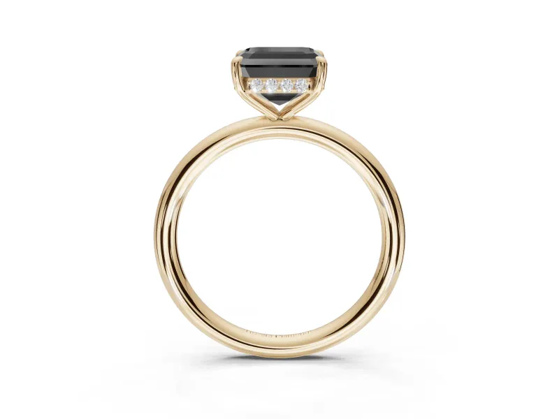 Asscher Cut Hidden Halo Engagement Ring Setting for a Black Center | Thin Plain Band | Yellow Gold