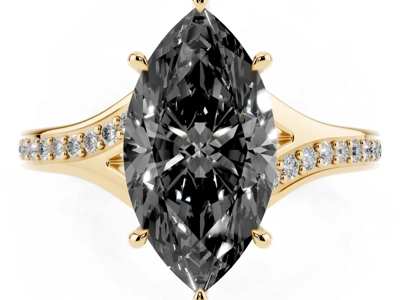Marquise Pavé Solitaire Engagement Ring Setting for a Black Center | Yellow Gold