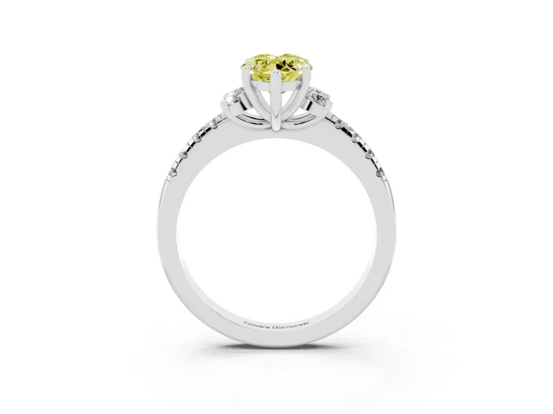 Marquise Side Stone Pave Engagement Ring Setting for a Fancy Yellow Lab-Grown Diamond | Paired Round Accents | Platinum