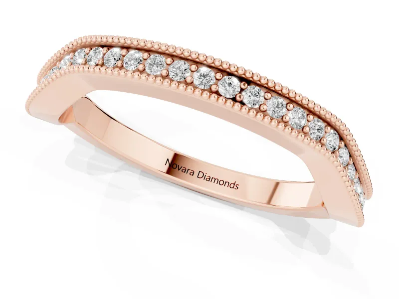 Round Diamond Channel Contour Band Set in Rose gold with Milgrain Edges
