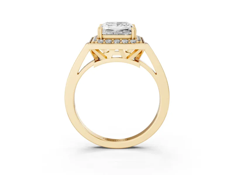 Princess Cut Halo Engagement Ring Setting | Polished Halo Rim | Yellow Gold