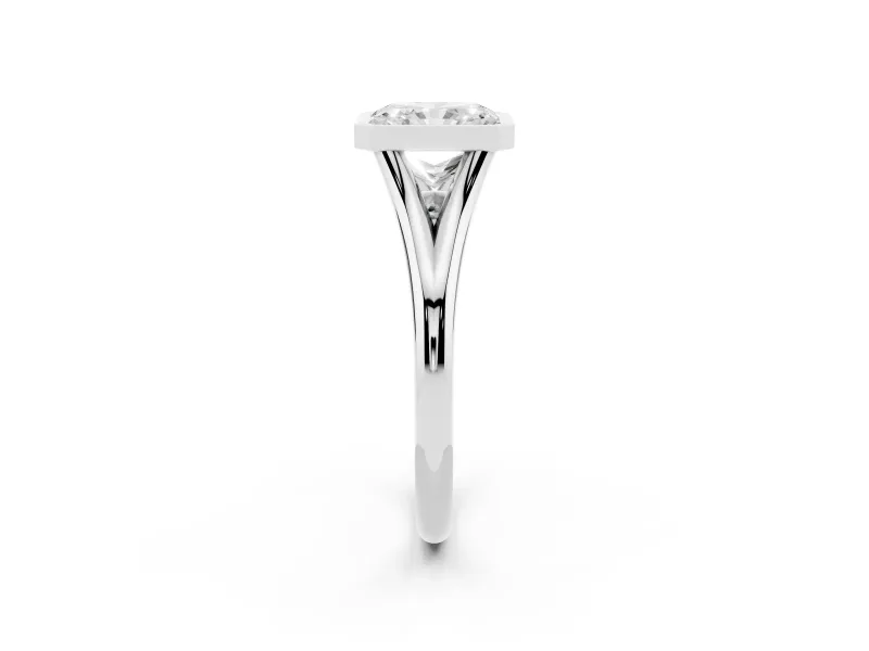 Radiant Cut Bezel Solitaire Engagement Ring Setting | V Split Shank | Platinum