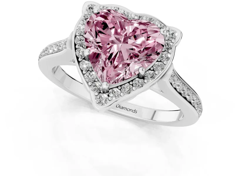 Heart-Shaped Halo Engagement Ring Setting for a Fancy Pink Lab-Grown Diamond | Petal Tips | Platinum