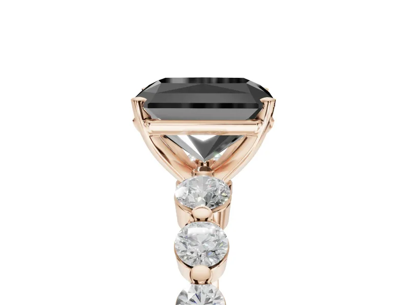 Radiant Cut Graduated Side Stone Engagement Ring Setting for a Black Center | Rose Gold