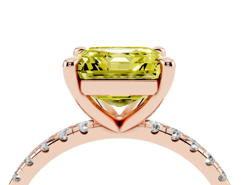 Asscher Cut Petite Pavé Solitaire Engagement Ring Setting for a Fancy Yellow Lab-Grown Diamond | Slim Band | Rose Gold