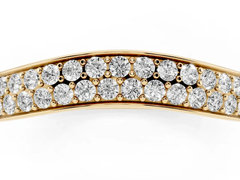 Round Lab-Grown Diamond Double Row Pavé Contour Wedding Band | Bead Set | Yellow Gold