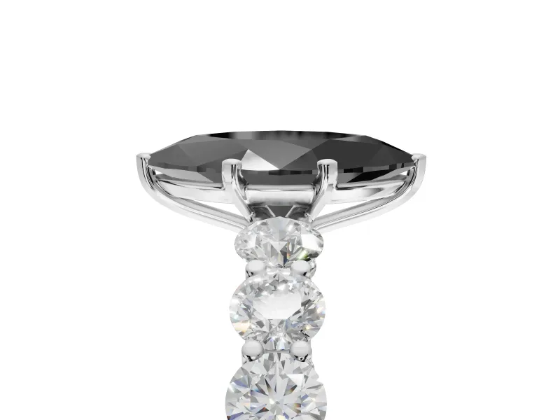 Marquise Side Stone Engagement Ring Setting for a Black Center | Scalloped Prong Accents | Platinum