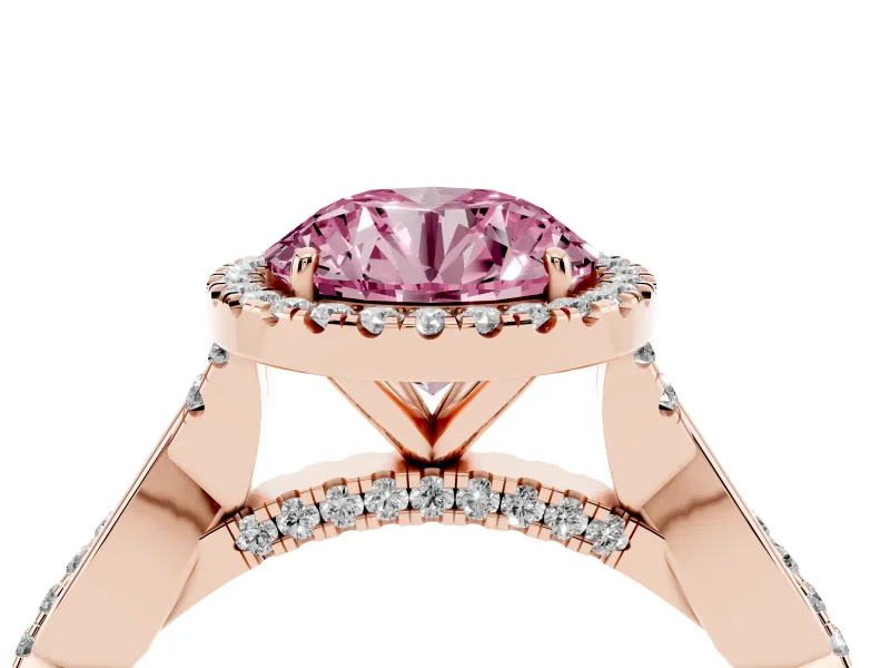 Round Halo Engagement Ring Setting for a Fancy Pink Lab-Grown Diamond | Pavé Twist Band | Rose Gold