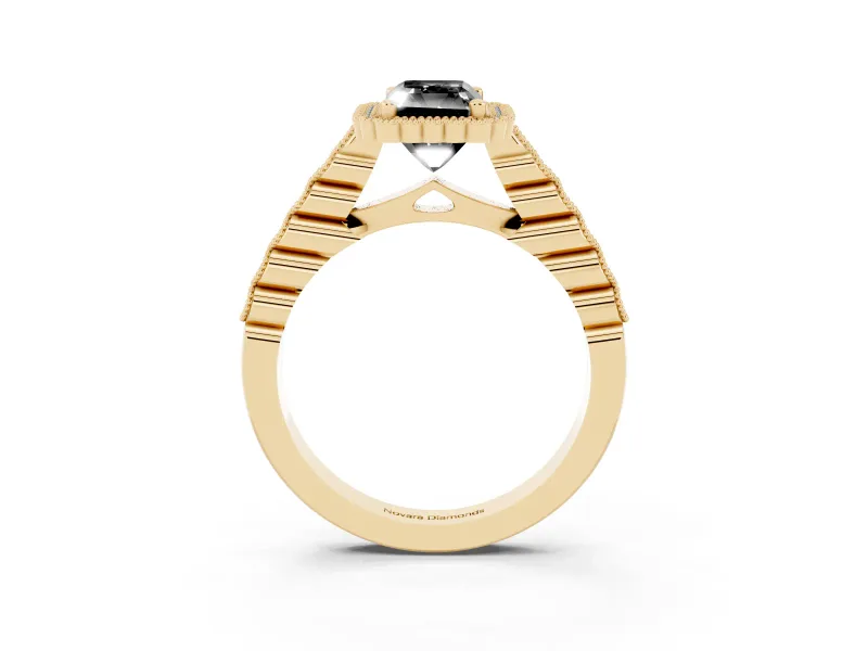 Radiant Cut Milgrain Halo Engagement Ring Setting for a Black Center | Yellow Gold