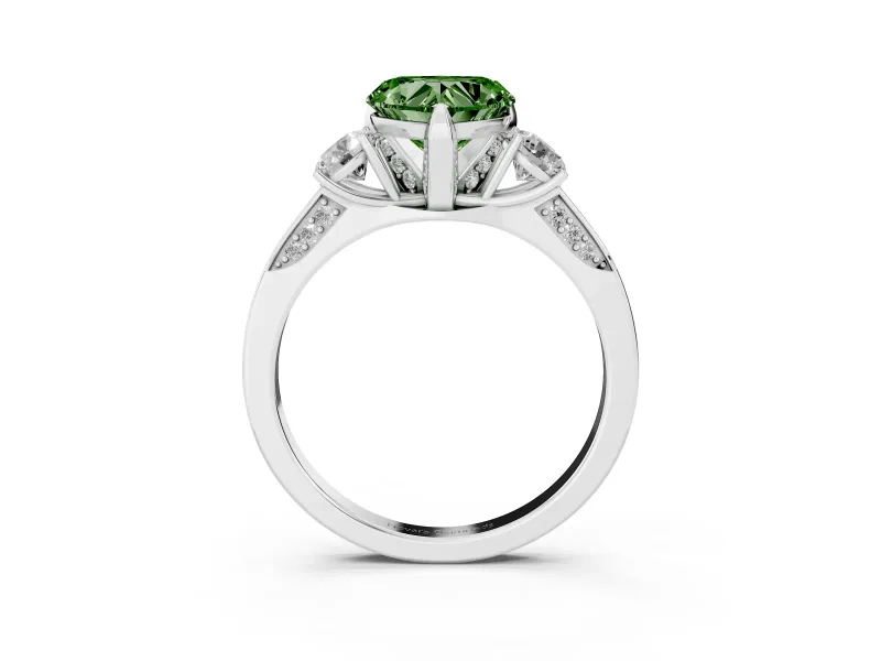 Heart-Shaped Hidden Halo Three Stone Engagement Ring Setting for a Fancy Green Lab-Grown Diamond | Platinum