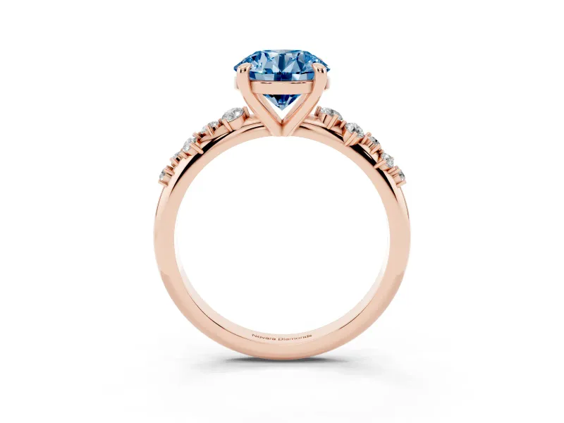 Round Graduated Accent Engagement Ring Setting for a Fancy Blue Lab-Grown Diamond | Rose Gold