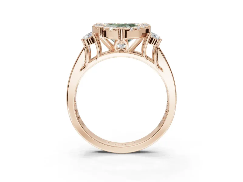 Heart-Shaped Halo Engagement Ring Setting for a Fancy Green Lab-Grown Diamond | Graduated Channel Band | Rose Gold