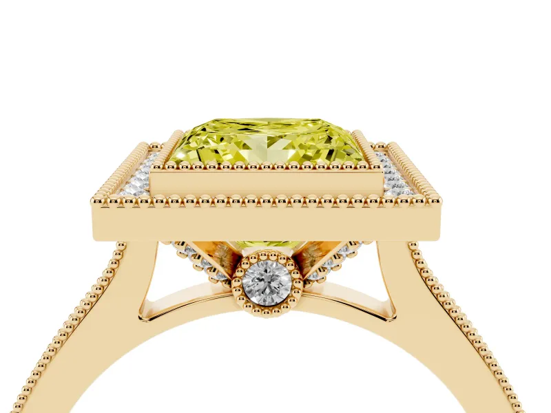 Princess Cut Halo Engagement Ring Setting for a Fancy Yellow Lab-Grown Diamond | Yellow Gold - Design NV-24721
