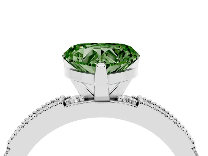 Fancy Green Heart Cut Diamond Solitaire Ring Set in Silver with Slim Pavé Band and Prong Setting