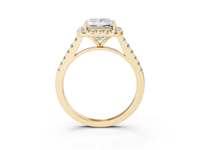 Princess Cut Halo Engagement Ring Setting | Pave Shoulders | Yellow Gold