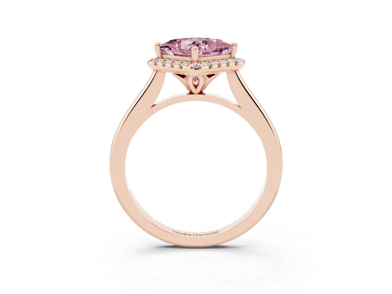 Princess Cut Halo Engagement Ring Setting for a Fancy Pink Lab-Grown Diamond | Plain Polished Band | Rose Gold