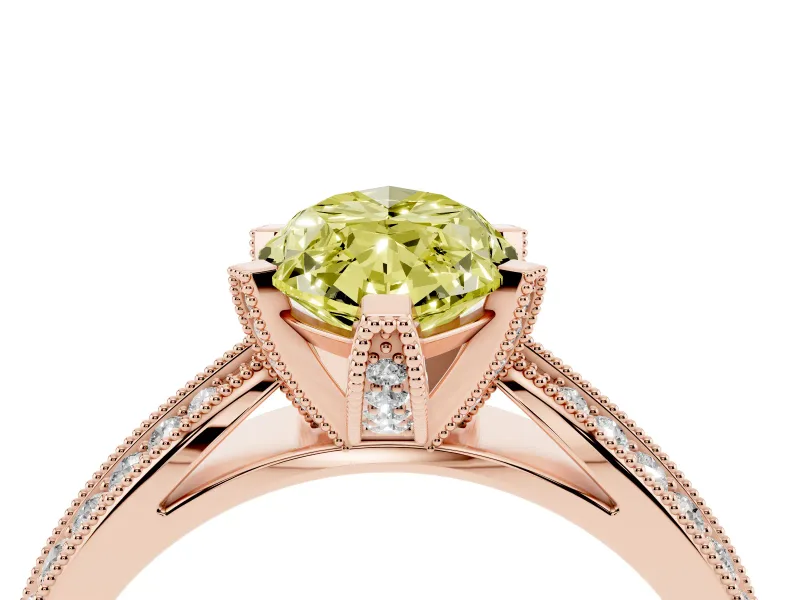 Marquise Milgrain Solitaire Engagement Ring Setting for a Fancy Yellow Lab-Grown Diamond | Rose Gold