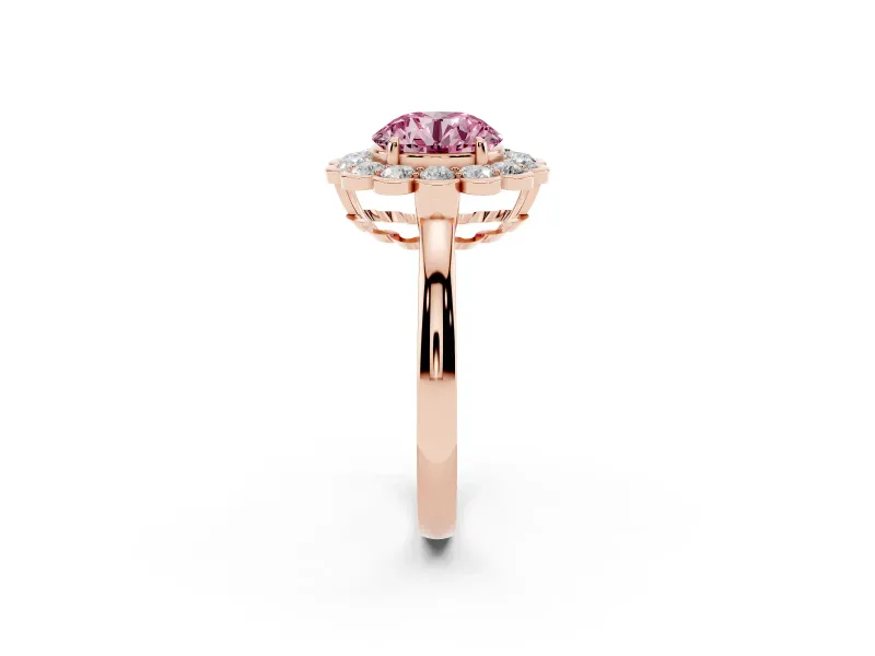 Round Scalloped Cluster Halo Engagement Ring Setting for a Fancy Pink Lab-Grown Diamond | Plain Band | Rose Gold