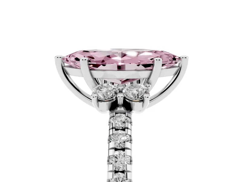 Marquise Side Stone Engagement Ring Setting for a Fancy Pink Lab-Grown Diamond | Pave Band | Sterling Silver