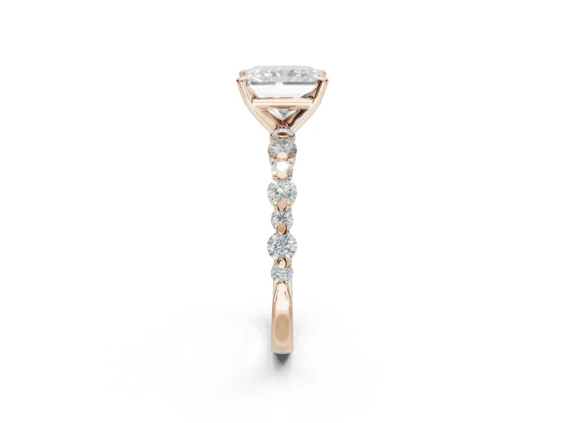 Radiant Cut Pavé Solitaire Engagement Ring Setting | Alternating Accents | Rose Gold