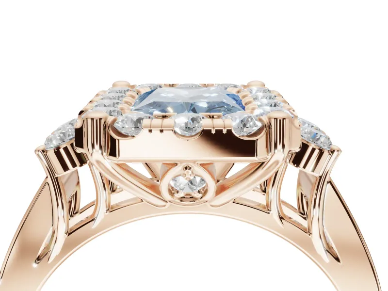 Radiant Cut Halo Engagement Ring Setting for a Fancy Blue Lab-Grown Diamond | Graduated Channel Band | Rose Gold